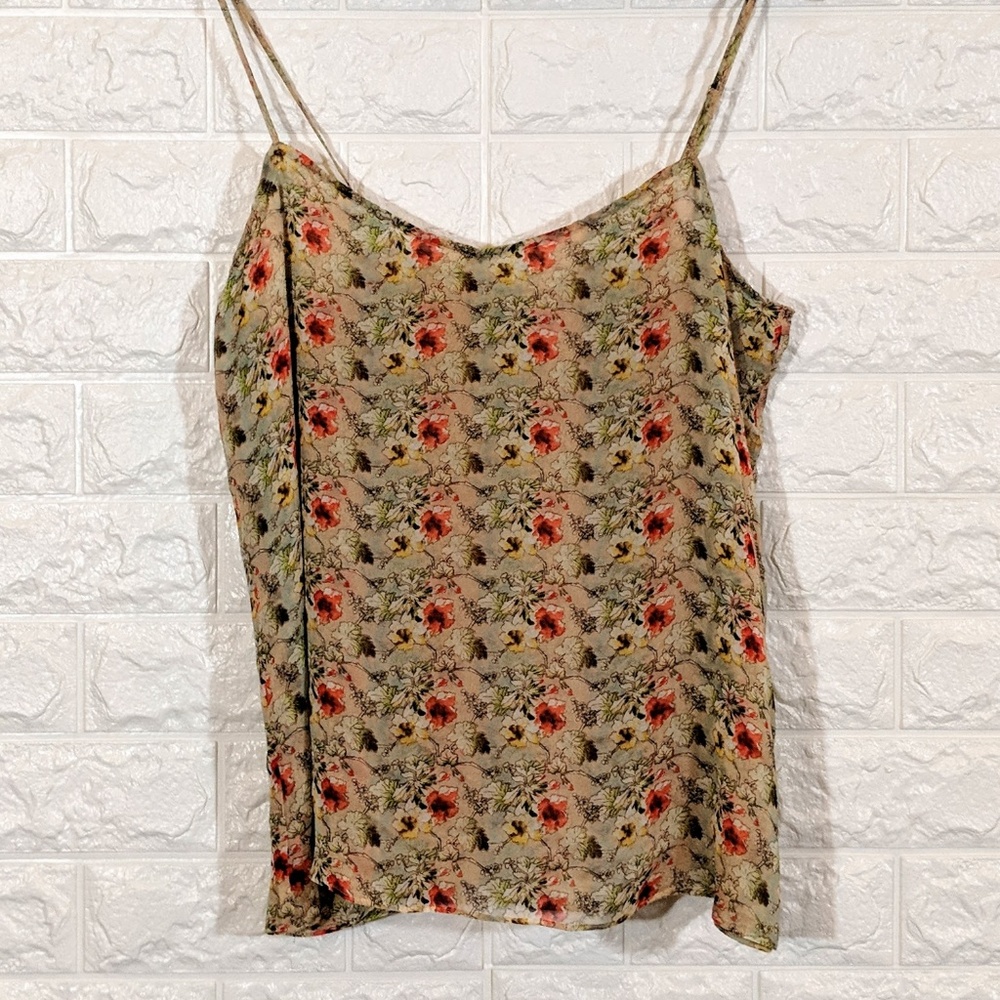  DVF Floral Print Silk Cami Semi-Sheer Size 4
